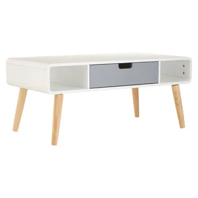 Scandinavian Style Grey White Wooden Coffee Table With Drawer & Open Shelves, Milo