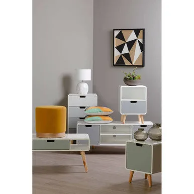 Scandinavian Style Grey White Wooden Coffee Table With Drawer & Open Shelves, Milo