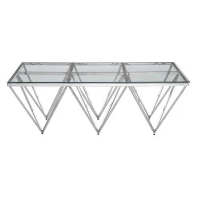 Silver Prismatic Base Coffee Table With Clear Glass Top & 6 Pincer Style Legs, Allure