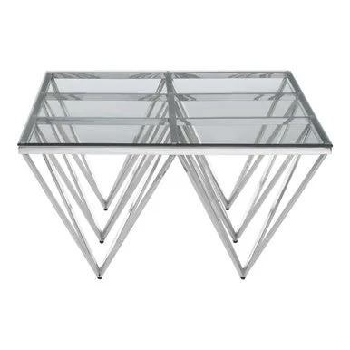 Silver Prismatic Base Coffee Table With Clear Glass Top & 6 Pincer Style Legs, Allure