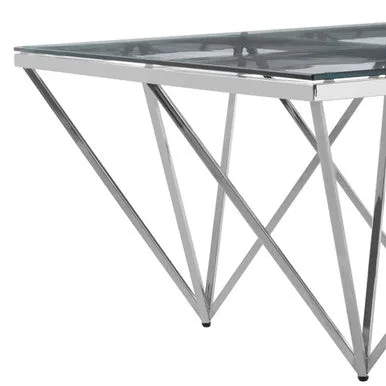 Silver Prismatic Base Coffee Table With Clear Glass Top & 6 Pincer Style Legs, Allure