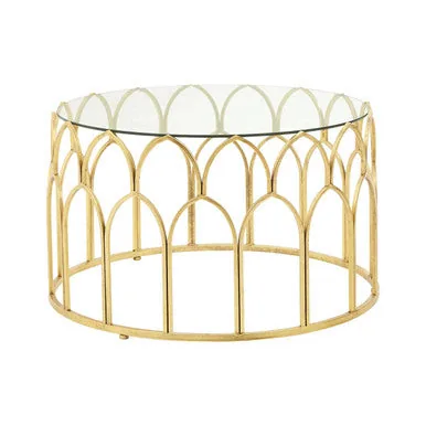 Round Glass Top & Gold Leaf Frame Coffee Table, Merlin