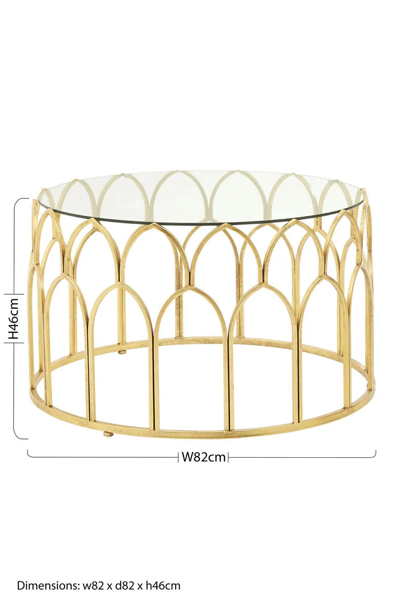 Round Glass Top & Gold Leaf Frame Coffee Table, Merlin