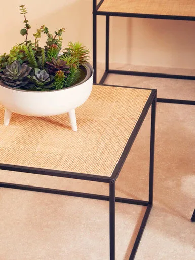 Natural Rattan Top & Black Metal Coffee Table, Depok