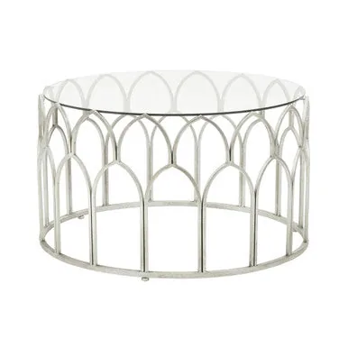 Round Glass Top & Silver Leaf Frame Coffee Table, Merlin