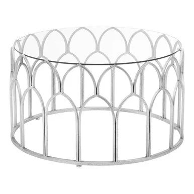 Round Glass Top & Silver Leaf Frame Coffee Table, Merlin
