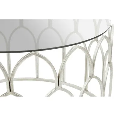 Round Glass Top & Silver Leaf Frame Coffee Table, Merlin