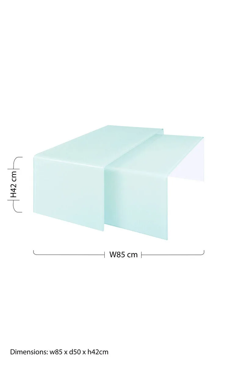 Nest Of 2 Aqua Green Curved Glass Coffee Tables, Cascade