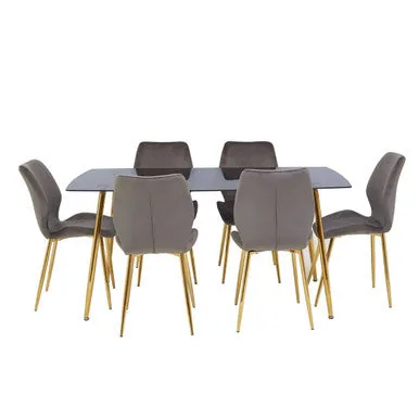 Smoked Glass Top & Slanted Legs Coffee Table With 6 Chairs Set, Wimslow