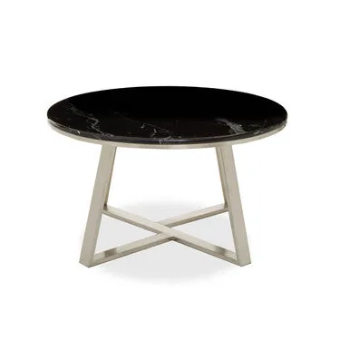 Silver Frame Coffee Table With Round Black Marble Top, Alvaro