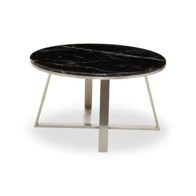 Silver Frame Coffee Table With Round Black Marble Top, Alvaro
