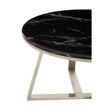 Silver Frame Coffee Table With Round Black Marble Top, Alvaro