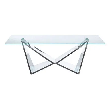 Silver Stainless Steel Wing Base Coffee Table With Clear Glass Top, Allure