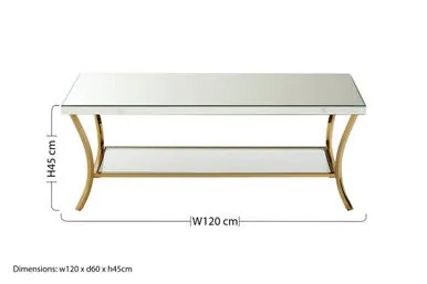 Silver Mirrored Top Coffee Table With Gold Metal Curved Legs, Kensington Townhouse