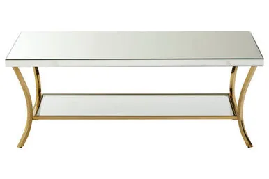 Silver Mirrored Top Coffee Table With Gold Metal Curved Legs, Kensington Townhouse