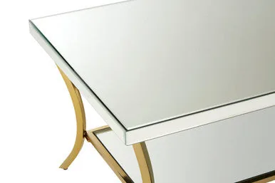 Silver Mirrored Top Coffee Table With Gold Metal Curved Legs, Kensington Townhouse