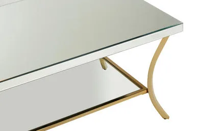 Silver Mirrored Top Coffee Table With Gold Metal Curved Legs, Kensington Townhouse