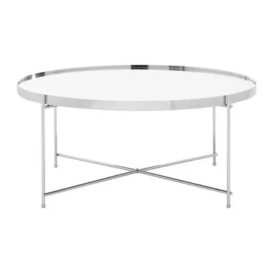 Silver Mirrored Glass Top Coffee Table With Chrome Metal Legs, Allure