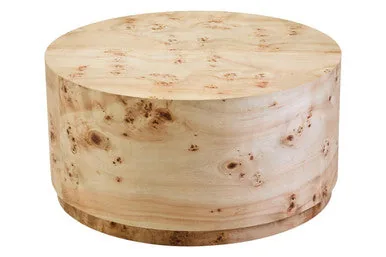 Natural Burl Wood Round Coffee Table With Drum Shape Design, Mota