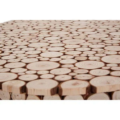 Natural Fir Wood Disc Mosaic Oval Coffee Table With Black Metal Hairpin Legs, Lacuna