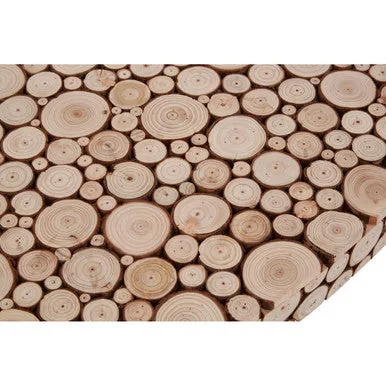 Natural Fir Wood Disc Mosaic Oval Coffee Table With Black Metal Hairpin Legs, Lacuna