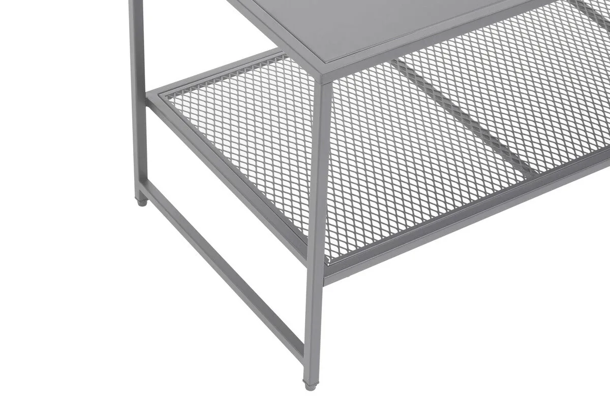 Grey Powder Coated Metal Coffee Table With Lower Mesh Display Shelf, Acero