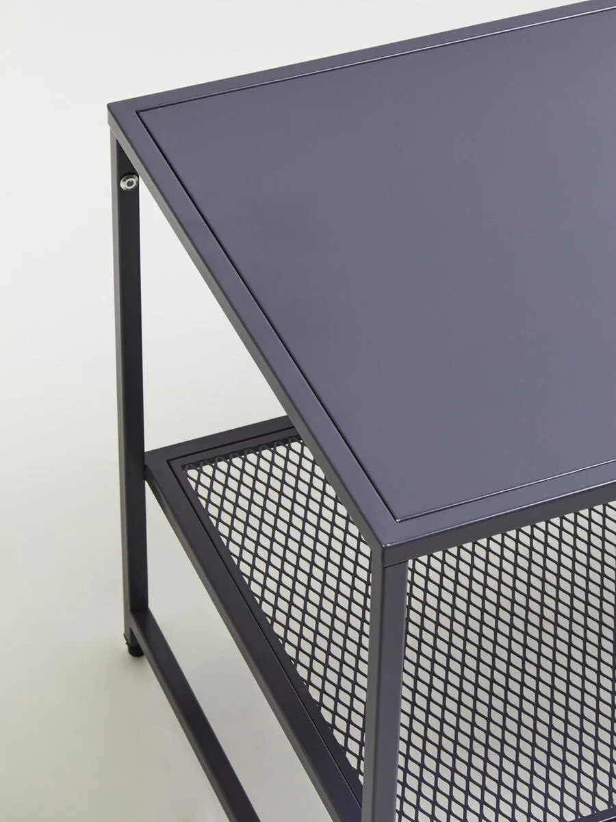 Grey Powder Coated Metal Coffee Table With Lower Mesh Display Shelf, Acero