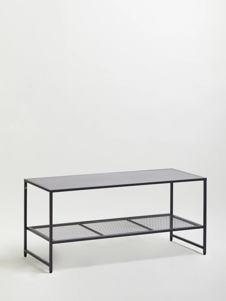 Grey Powder Coated Metal Coffee Table With Lower Mesh Display Shelf, Acero