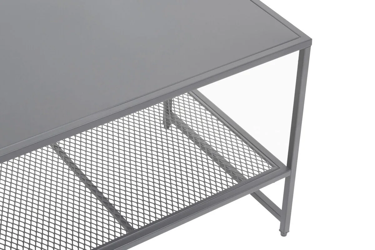Grey Powder Coated Metal Coffee Table With Lower Mesh Display Shelf, Acero