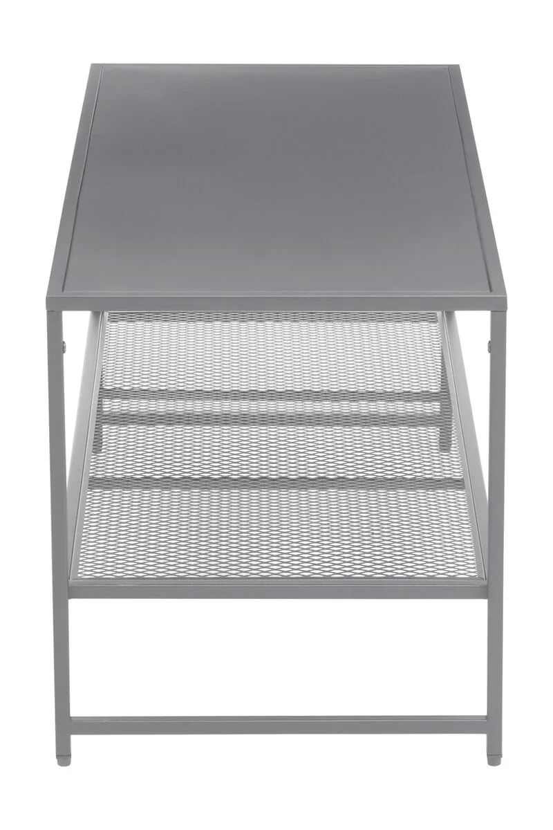 Grey Powder Coated Metal Coffee Table With Lower Mesh Display Shelf, Acero