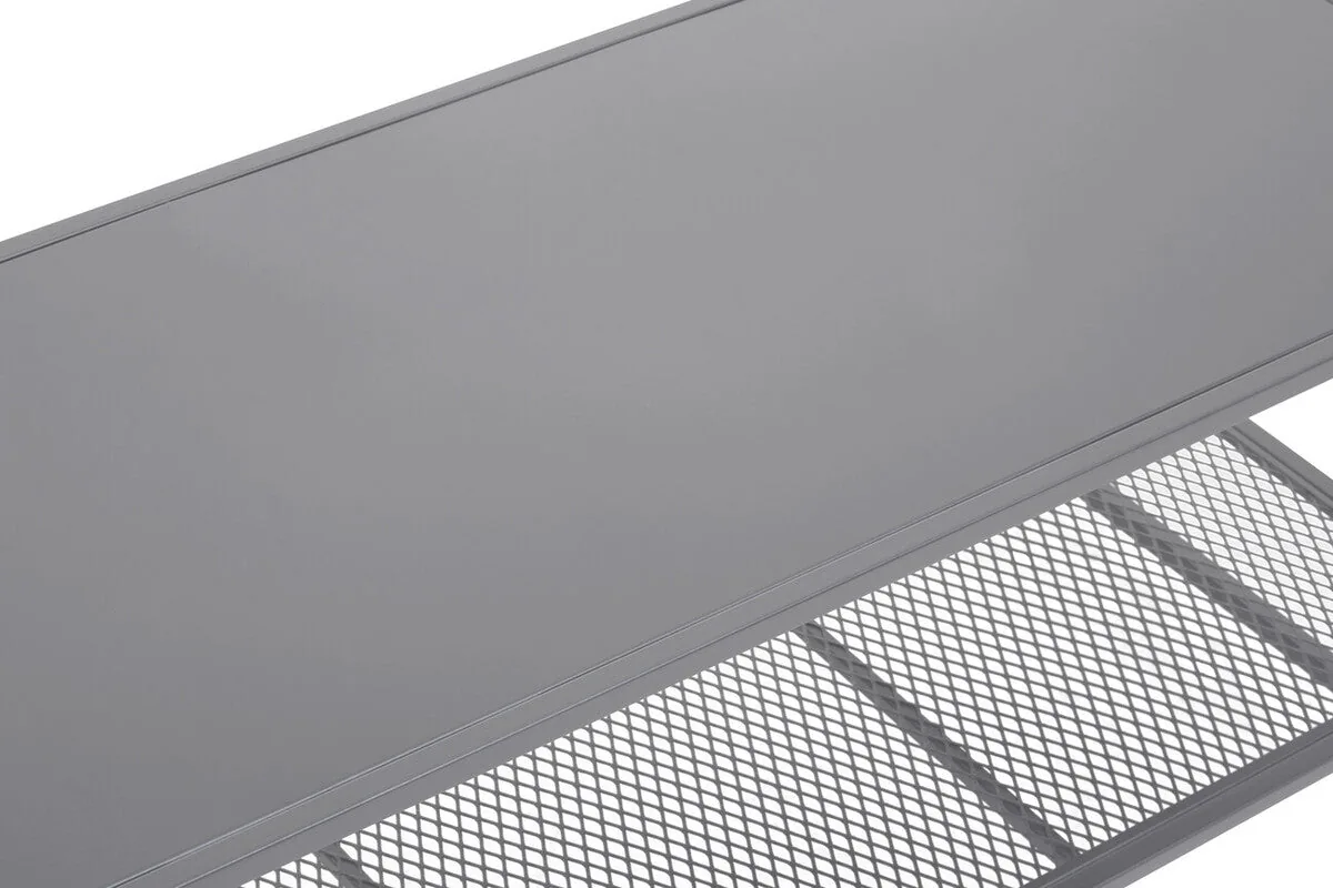 Grey Powder Coated Metal Coffee Table With Lower Mesh Display Shelf, Acero