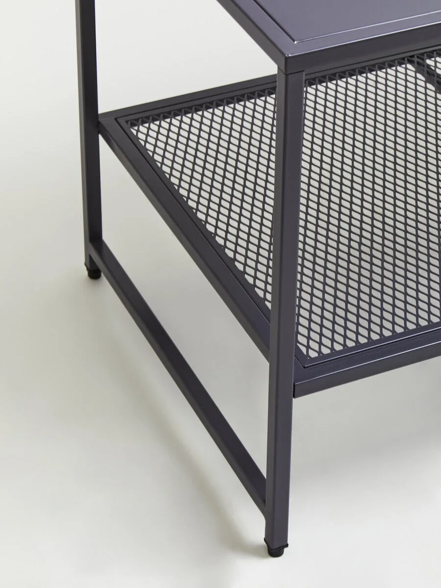 Grey Powder Coated Metal Coffee Table With Lower Mesh Display Shelf, Acero