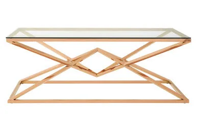 Corseted Rose Gold Triangle Steel Base Coffee Table With Tempered Glass Top, Allure