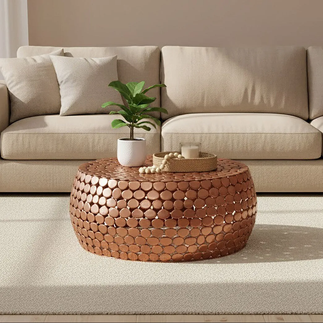 Gold Round Iron Pebble Design Coffee Table, Templar