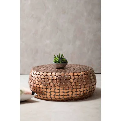 Gold Round Iron Pebble Design Coffee Table, Templar