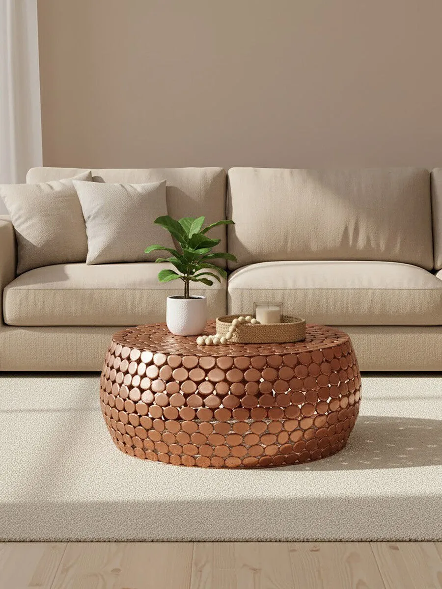 Gold Round Iron Pebble Design Coffee Table, Templar