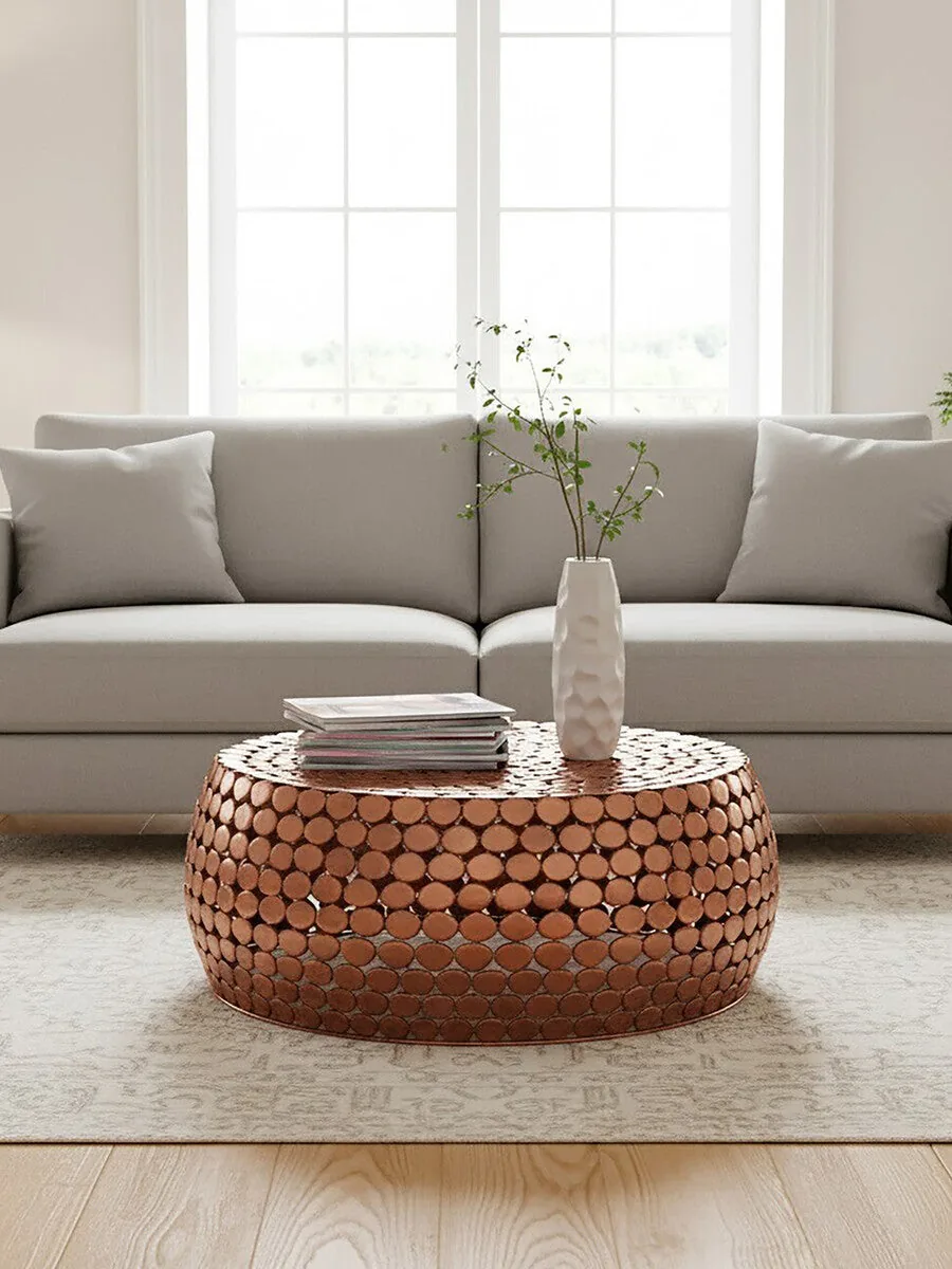 Gold Round Iron Pebble Design Coffee Table, Templar