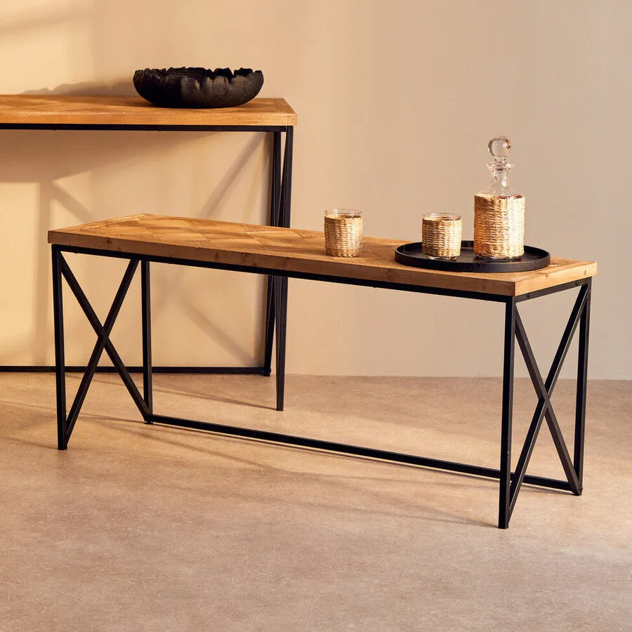 Natural Fir Wood Coffee Table With Black Metal Legs, Kickford