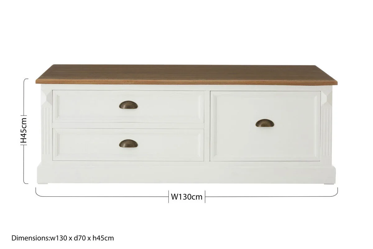 Fir Wood Veneer Top & White Wooden Coffee Table With 3 Drawers, Hardwick