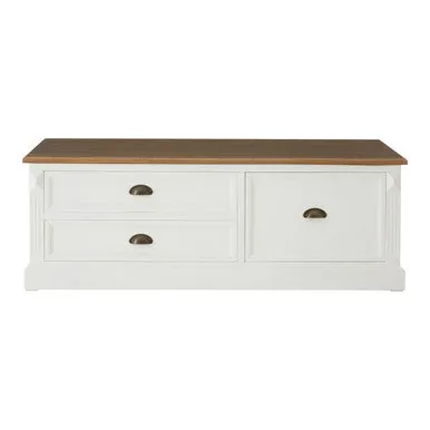 Fir Wood Veneer Top & White Wooden Coffee Table With 3 Drawers, Hardwick