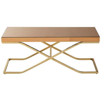 Light Brown Glass Top Coffee Table With Gold Iron Frame, Kensington Townhouse