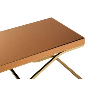 Light Brown Glass Top Coffee Table With Gold Iron Frame, Kensington Townhouse