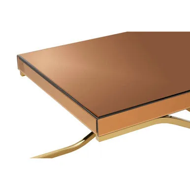 Light Brown Glass Top Coffee Table With Gold Iron Frame, Kensington Townhouse