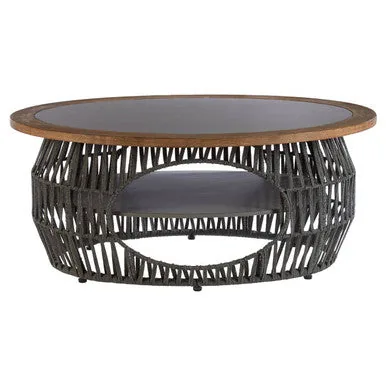 Grey Stone & Natural Wood Top Coffee Table With Rope Base, Opus