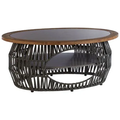 Grey Stone & Natural Wood Top Coffee Table With Rope Base, Opus