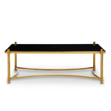 Gold Base Coffee Table With Black Glass Top, Ackley