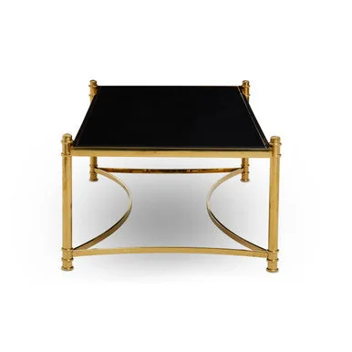 Gold Base Coffee Table With Black Glass Top, Ackley