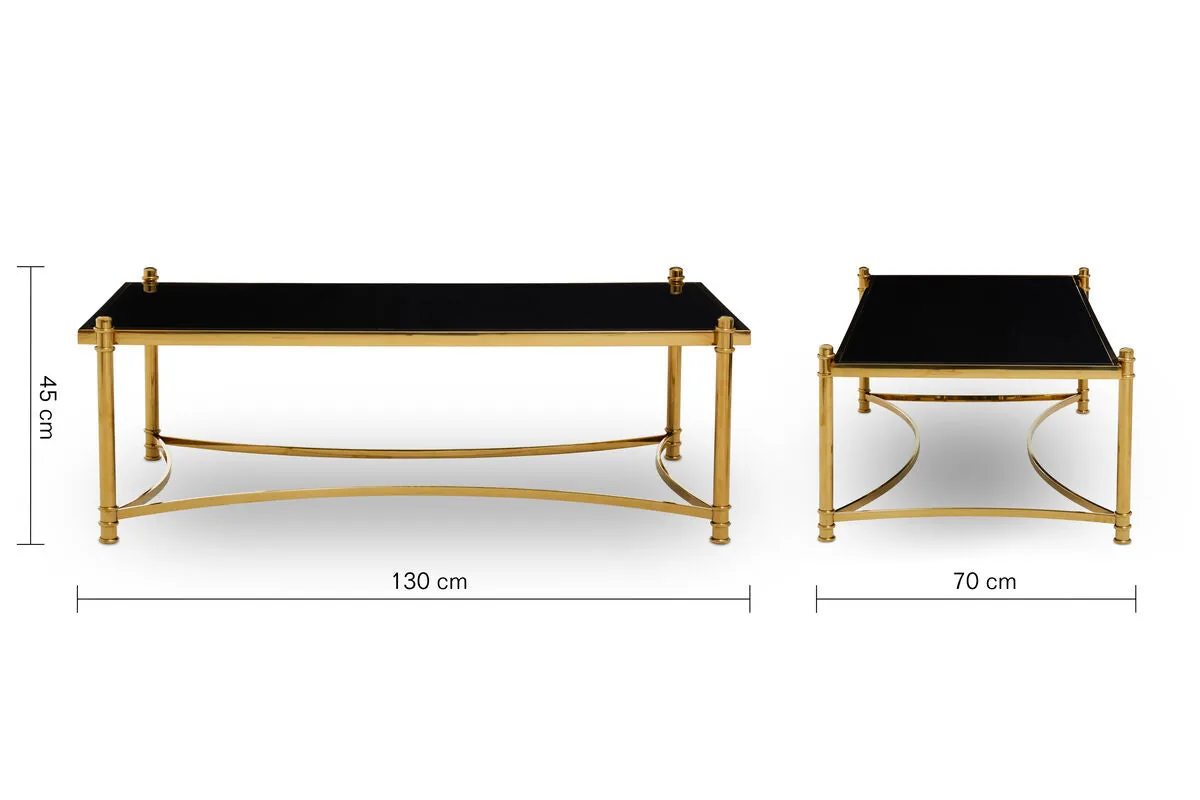 Gold Base Coffee Table With Black Glass Top, Ackley