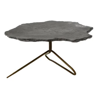 Grey Stone Top Coffee Table With Tripod Geometric Base, Rany