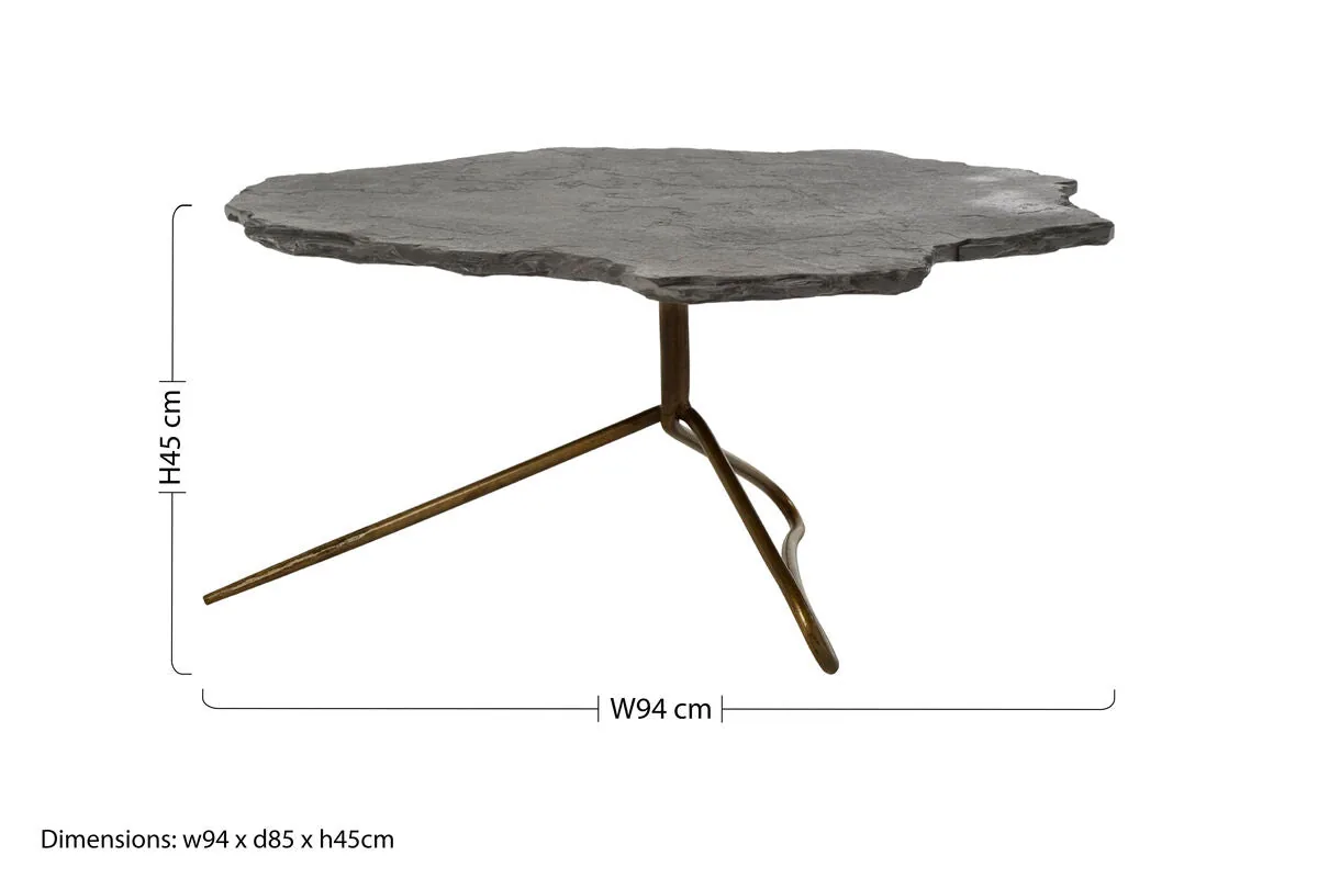 Grey Stone Top Coffee Table With Tripod Geometric Base, Rany